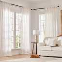 jinchan Winslow White Linen Curtains for Bedroom 84 Inches Length Embroidered Bordered Floral Curtains for Living Room Farmhouse Decor Light Filtering Window Treatments White on White Drapes 2 Panels
