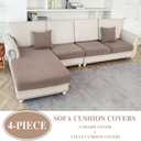 LA MEACK Couch Cushion Covers for Sectional Sofa L Shape Washable Separate Seat Chaise Couch Cover Stretch Sofa Slipcovers with 2 Pcs Pillowcases(3 Seater + 1 Chaise, Khaki)