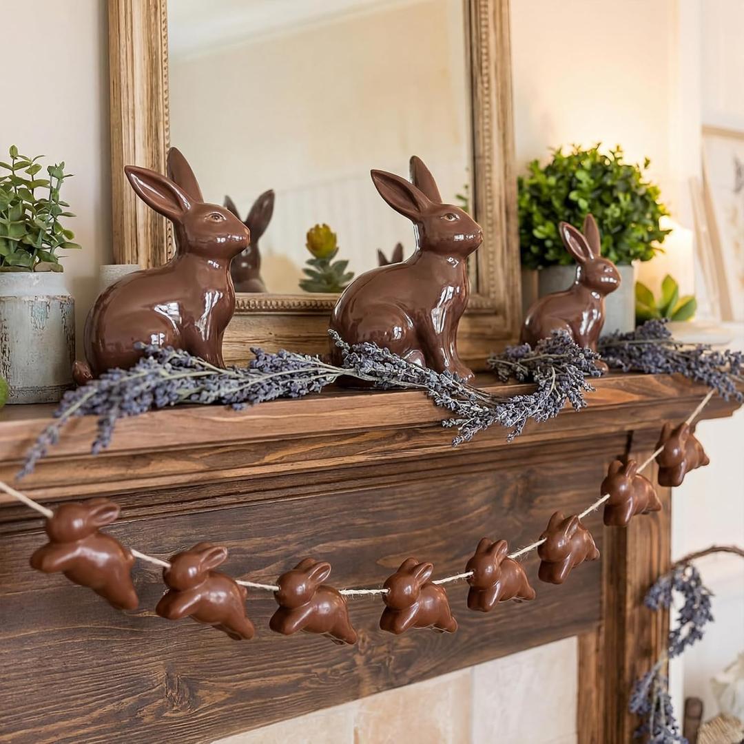 Suncalla 8.2ft Chocolate Foam Easter Bunny Banner Neutral Brown Bunny Garland Farmhouse Hanging Decoration Easter Spring Party Supplies for Mantel, Fireplace, Wall Home Office Decor