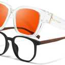 VIEWBETTER Anti 99.99% Blue Light Blocking Glasses Over Eyeglasses, Oversized Fitover Amber Orange Computer Gaming Eyewear (A04 Transparent Frame / Red Lens)