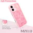 MZELQ Compatible with iPhone 16 Case Silicone Card Holder, Cute Pattern Rose Flower Floral Cover for Girls Women -Pink