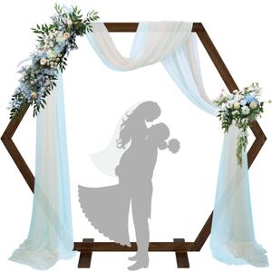 Wedding Arch Backdrop Stand Wooden Wedding Arches for Ceremony, Hexagon Wood Garden Beach Arbor Frame for Wedding Party Decorations (Dark Brown, Heptagon Shape)