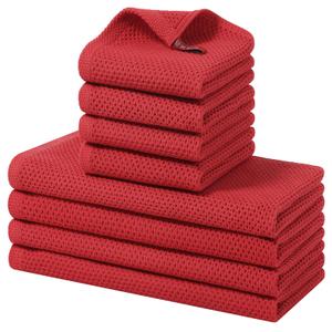 Homaxy 100% Cotton Kitchen Towels and Dishcloths Set, 12 x 12 Inches and 13 x 28 Inches, Set of 6 Bulk Kitchen Towels Set, Ultra Soft Absorbent Dish Cloths for Washing Dishes, Red