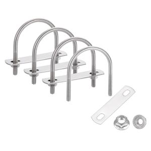 uxcell 4 Set 1-7/8" Inner Wide Round U Bolts, 2-5/8" Length 304 Stainless Steel U-Bolts with Flange Hexagon Nuts, Frame Plates for Trailer, Automotive, (48mm W x 66mm L)