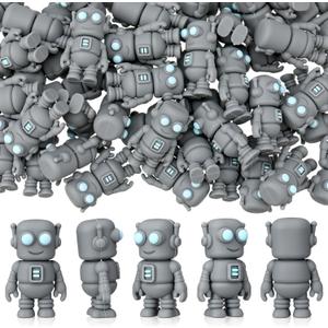 Leinuosen 100 Pcs Mini Rubber Robot Figures Bulk Miniature Robot Figurines Robots Theme Party Supplies Toppers Statues Birthday Gifts for Tabletop Home Garden Decor to Hide (Gray)