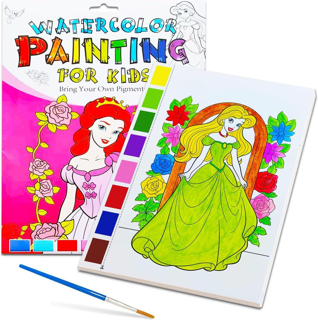 YXOTJHS Watercolor Coloring Book, Paint with Water Books for Kids - Mess Free Coloring for Toddlers, Magic Paint Set - Arts and Crafts for Girls Ages 4-8 - Travel, Stocking Stuffers (Princesses)