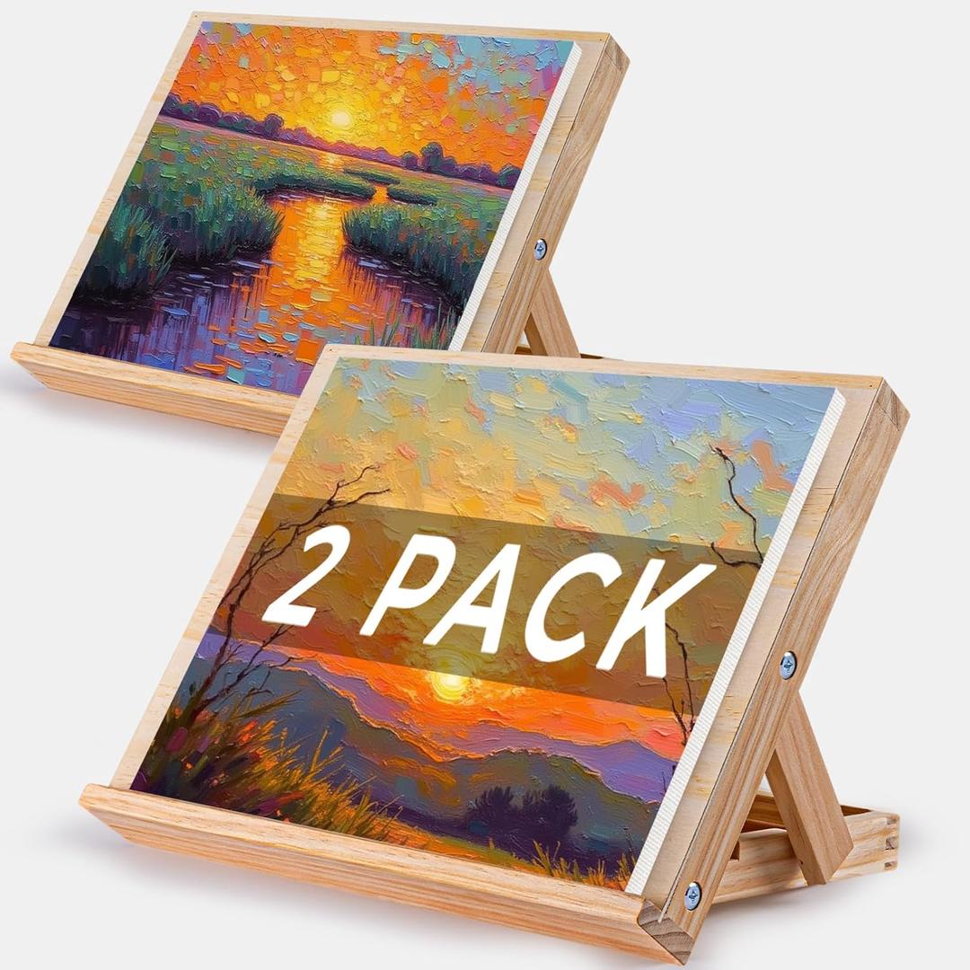 Art Easel for Painting, Tabletop Wooden Easel StandAdjustable Angle Portable Easel for Canvas, Ipad, Book, Artwords Display 2 Pack