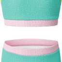 Blibean Tween Girls Swimsuits Two Piece Colorblock Bikini Sets with Chest Pad Size 6-15 Years (S)