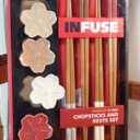 Party of 4 TABLETOPS UNLIMITED 12 pc Bamboo Chopsticks & Mushroom Ceramic Rests