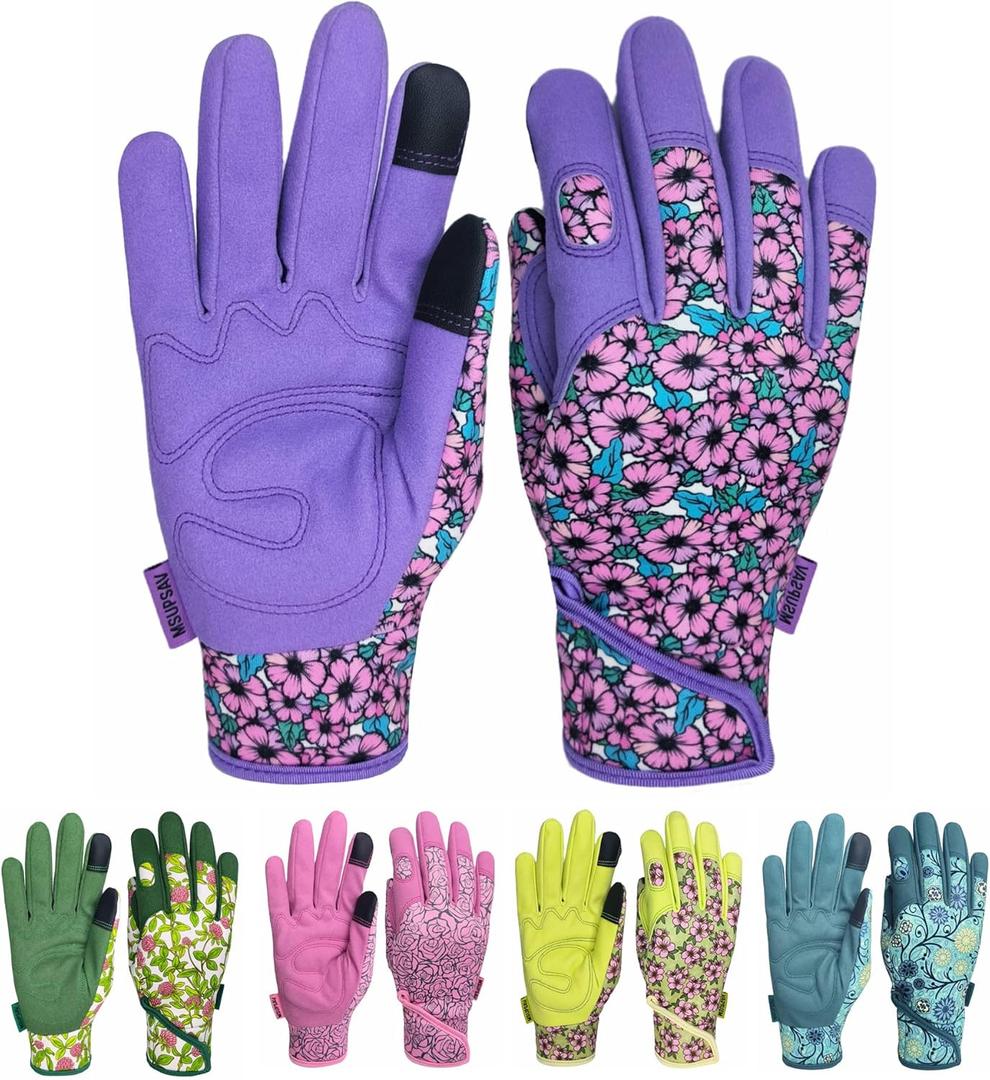 Thorn Proof&Puncture Resistant Gardening Gloves with Grip,Garden Glove for Women, Leather Yard Work Gifts (Medium, Purple)