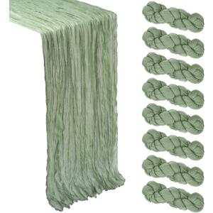 8 Pack Sage Green Cheesecloth Table Runner 10Ft Spring Gauze Cheese Cloth Table Runner 120 Inch Boho Sheer Rustic Fabric for Home Decor Bridal Baby Shower Wedding Decoration