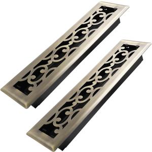 2x12 Inches 2 Pack Heavy Duty Walkable Floor Register - Easy Adjust Air Supply Lever Decorative Floor Vent Covers - Savannah Design Vent Covers for Home - Antique Brass