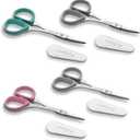 PAFASON Precise & Sharp Sewing Scissor Set 4 PC Curved Straight for DIY Quilting Embroidery Knitting Crafting Cross Stitch Crochet Thread Yarn Paper Fabric Detail Cutting Stainless Steel Safety Case (Green+pink+white)