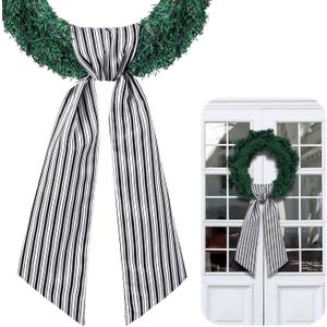 Wreath Sash for Front Door Wreath Satin Sash Blank Sashes Embroidery Monogram Yard Doorway Indoor Outdoor Wall Ribbon Bow Home Decor(Black, White,Stripe)