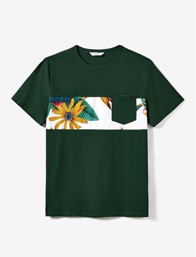 Patpat Men's Large Flower T-shirt with Front Pocket, Large, Green