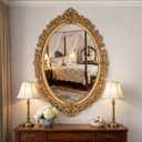 Vercraft 30" x 20" Vintage Gold Mirror for Wall, Antique Gold Oval Baroque Mirror with Imitation Metal Frame, Ornate Wall Decor for Entryway, Fireplace, Living Room, Hallway