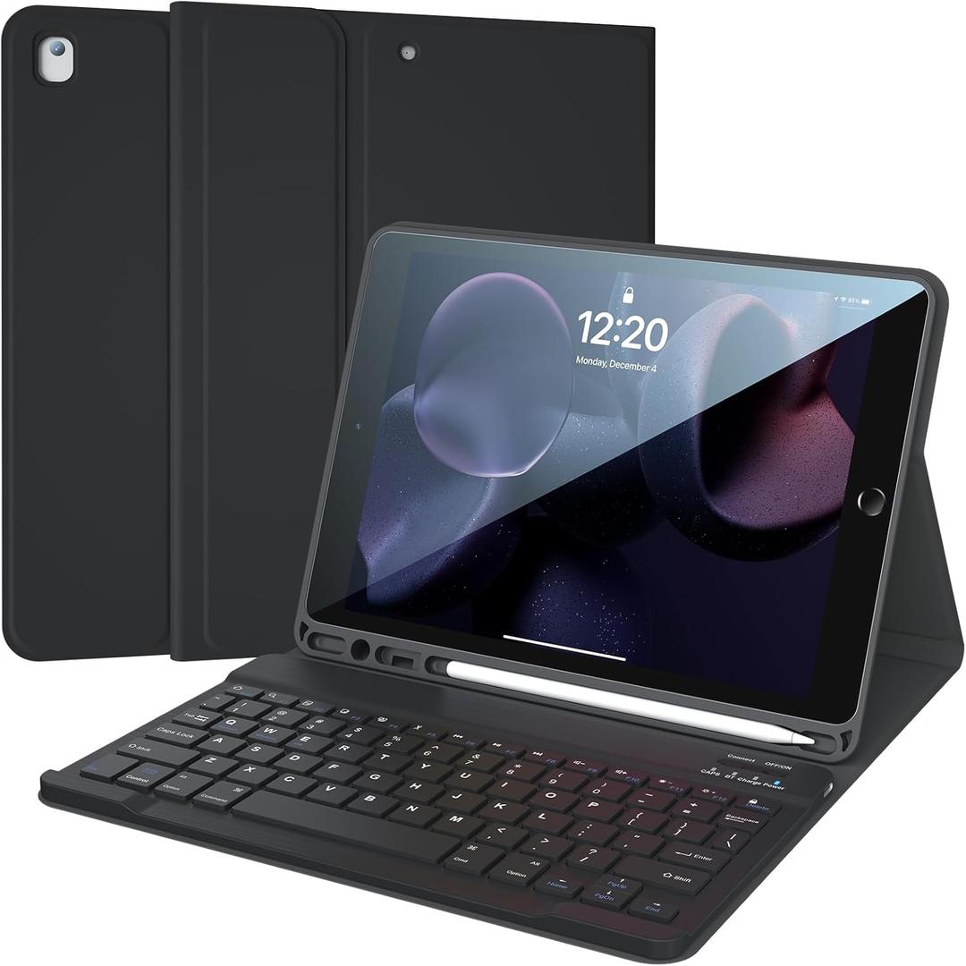 iPad 9th Generation Case with Keyboard, 10.2 inch Slim Smart Case Built-in Pencil Holder Folio Stand Cover Detachable Bluetooth Keyboard for iPad Keyboard Case 9th/8th/7th and iPad Pro 10.5" (Black)