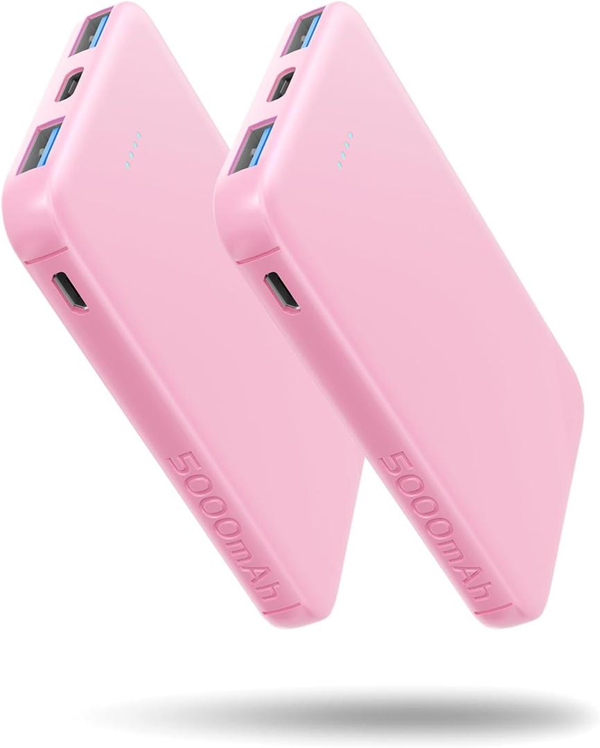 VANYUST S22 Portable Charger, Power Bank, 10000mAh External Battery Pack Compatible with iPhone 15/14/13/12/11/X All Series and Android Phone, Pink&Pink (2-Pack*5000mAh)
