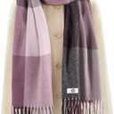 Women's Winter Plaid Scarf Warm Thick Long Shawl Soft Knit Perfect Cold Weather Gift (Purple,grey,pink)