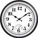 45MinST 12 Inch Indoor/Outdoor Retro Round Waterproof Wall Clock with Thermometer, Silent Non Ticking Battery Operated Quality Quartz Wall Clock Home/Patio Decor(Silver F)