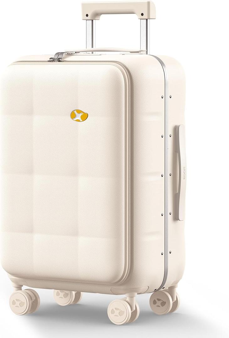 MGB Carry On Luggage with TSA Lock, 20 Inch PC Hardside Suitcase, Front Opening Aluminum Frame Carryon Luggage 22x14x9 Airline Approved Suitcases for Travel with 360spinner Wheels (Off-white)