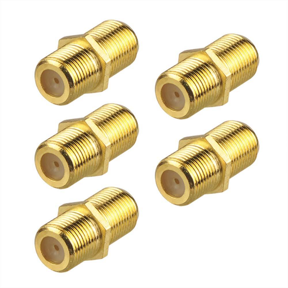 VCE Coaxial Cable Connector, RG6 Coax Cable Extender F-Type Gold Plated Adapter Female to Female for TV, Satellite, 5-Pack