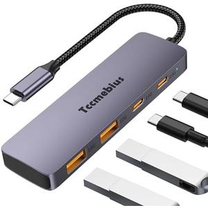 Tccmebius USB C Hub 10Gbps, Aluminum USB-3.2 Gen2 Splitter with 2 Type-C 2 Type-A Data Ports, Portable Multiport Adapter for MacBook Pro/Air, iPad Pro, Surface Pro, Laptop, Smartphone (TCC-T324U)
