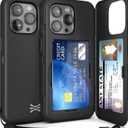 TORU for iPhone 15 Pro Max Wallet Case with Card Holder, Hidden ID Credit Card Slot Flip Kickstand, Slim Fit Shockproof Heavy Duty Phone Cover with Strap - Black