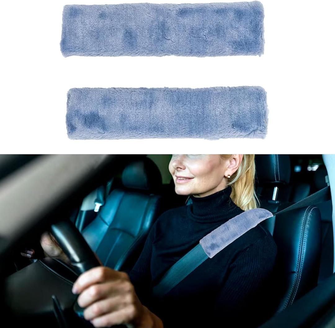 2PCS Seatbelt Cushion, Seat Belt Cover, Soft Faux Fur Protector to Help Protect Your Neck and Shoulder Fits Most Sedans, SUVs, Trucks, and Vans (Blue)