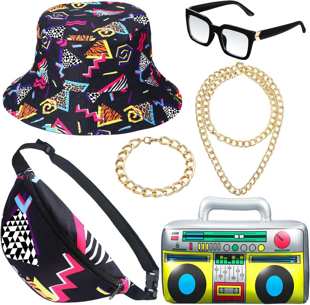 Hicarer 6 Pieces Hip Hop Costumes 80s/90s Outfits Accessories for Women Men Rapper DJ Costume Halloween Cosplay