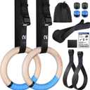 RENRANRING Gymnastic Rings Wooden Gym Rings 1.25'' Exercise Rings with Quick Adjust Numbered Straps, Olympic Rings for Home Gym Training, Workout, Calisthenics, Pull Up