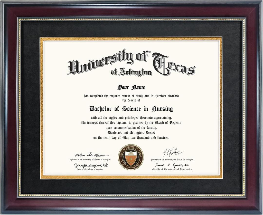 GraduationMall 8.5x11 Diploma Frame with Black over Gold Mat or Display 11x14 Document without Mat, UV Protection Acrylic, Mahogany with Gold Beads (11x14 or 8.5x11 with Mat, Mahogany With Gold Beading)