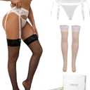 ohyeahlady Garter Belts with 4 Vintage Straps Clip Clasp for Stockings Mesh Plus Size Lingerie XS-4XL (White)
