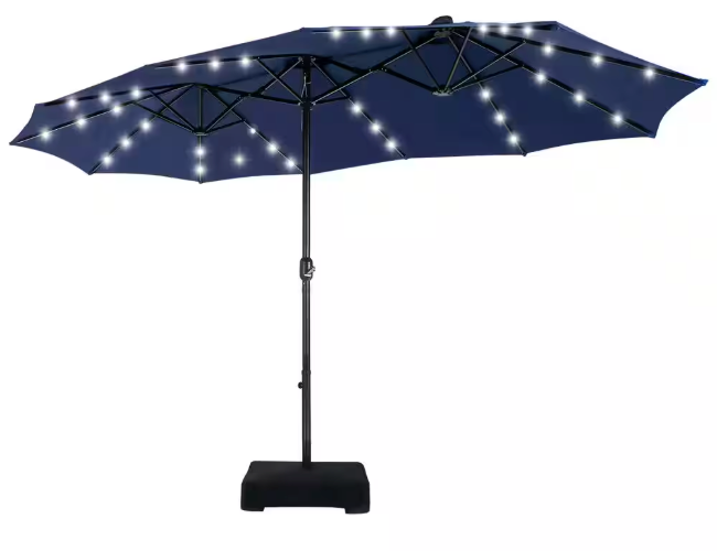 PHI VILLA
15 ft. Market Patio Umbrella With Lights Base and Sandbags in Blue