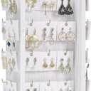 Pinzoveco Rotating Earring Display Stands for Selling with Adversitsing Board, Real Wood Jewelry Display Stand for Vendors, Large Capacity Earring Cards for Selling Rack Holder (Weathered White)