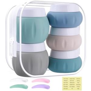 GLAMFIELDS TSA Approved 2Pcs 1.7oz+3Pcs 1oz Travel Size Silicone Jars BPA Free, Leak-proof Travel Essentials with Lid for Cosmetic Face Hand Body Cream Green (5Pack)