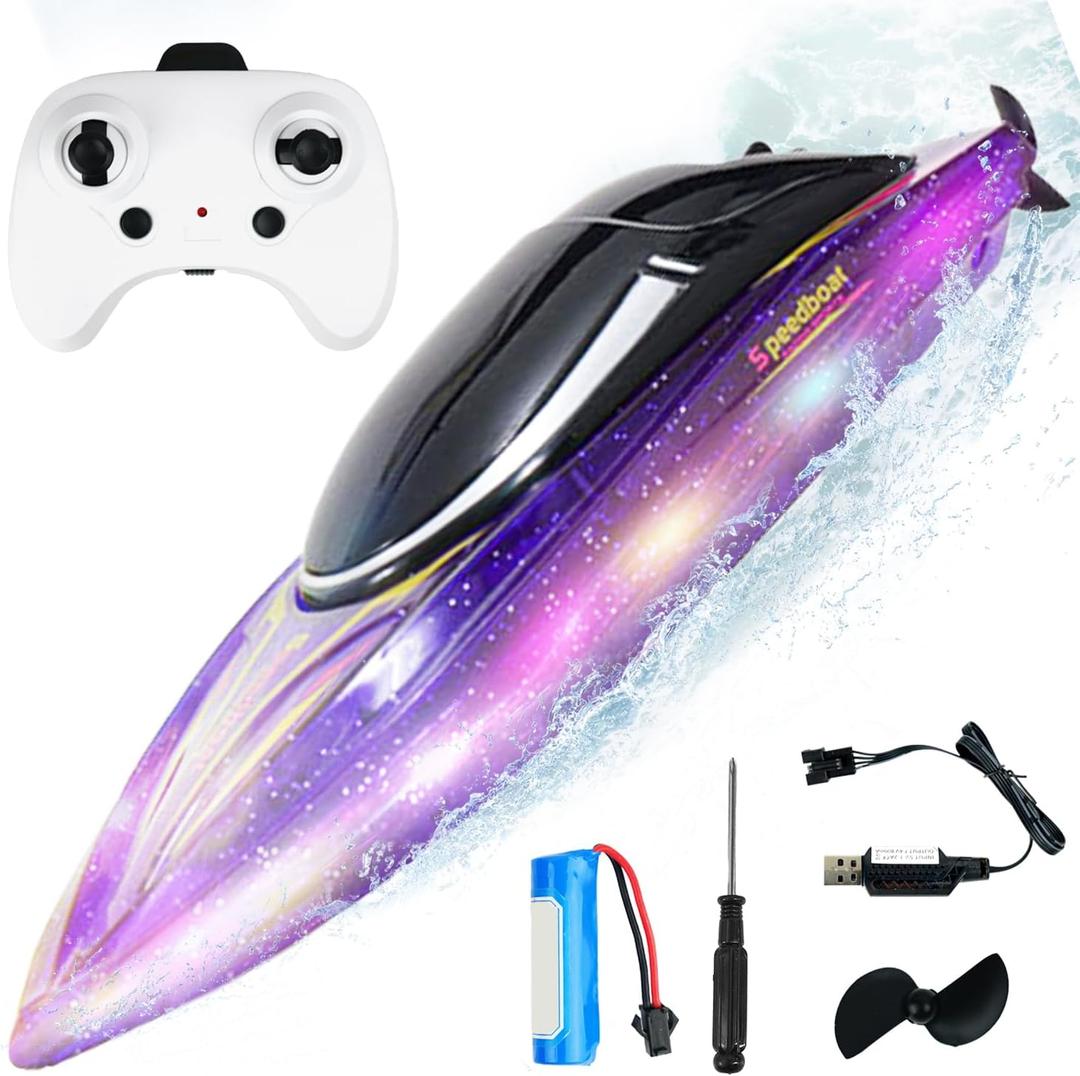 BEZGAR RC Boat, 10 inch Remote Control Boat for Kids and Adults, 10 KPH Fast RC Speed Boats with 650mAh Battery, Ideal Waterproof Toy Boats for Pools & Lakes - RH708 Purple