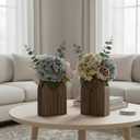 2 Pack Natural Finish Wooden Wall Vase for Dried Flowers & Pampas Grass, Boho Farmhouse Wood Flower Wall Decor for Bathroom & Living Room, Hanging Planter