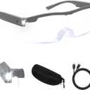 Magnifying Glasses with Light, 200% Magnification, USB Rechargeable LED Lighted Magnifying Glass, Anti Blue Light, Hands Free Head Magnifier Eyeglasses for Close Work, Hobbies, Reading, Craft（Grey）