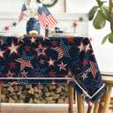 Horaldaily 4th of July Rectangular Tablecloth 60×120 Inch, Patriotic Memorial Day Navy Blue Red Star Independence Day Washable Table Cover for Party Picnic Dinner Decor