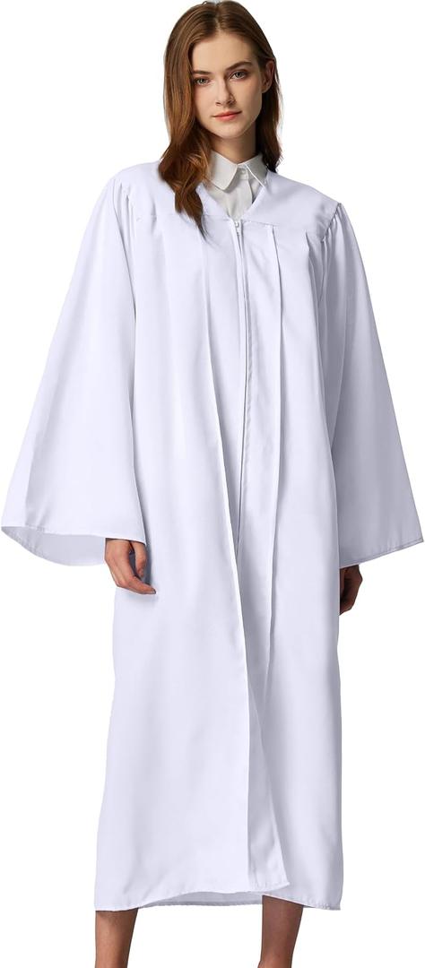 MyGradDay Unisex Matte choir robes for church Baptism Officiant Confirmation Costume,Graduation Gown Pastor &judges robe (White) 45"(5'0"-5'2")