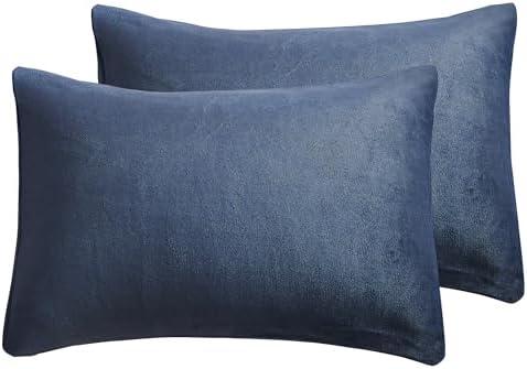 JELLYMONI 2 Pack Blue Velvet Pillowcases Standard Size - Ultra Soft Flannel Pillow Covers with Envelope Closure (Pillows are not Included)