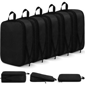 5 Pack Compression Packing Cubes for Travel Space Saving Cubes Luggage Organizer for Suitcase(Black,M)