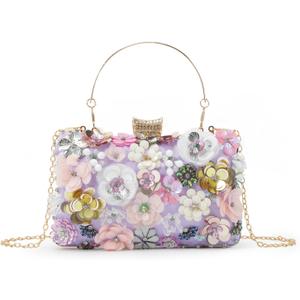 Lanpet Women Clutches Flower Evening Handbag Chain Strap Shoulder Bag (Purple)