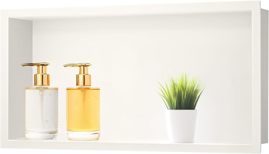 SaniteModar Shower Niche, Stainless Steel Shower Niche No Tile Needed, Recessed for Bathroom Storage (Warm White, 24" x 12")