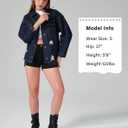 roswear Women's Denim Jacket Oversized Long Sleeve Shacket Shirts Distressed Jean Jackets Fall Outfits (Medium, Navy Blue)