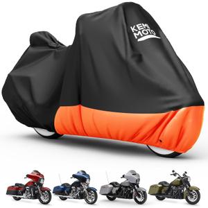 KEMIMOTO Heavy Duty 420D Motorcycle Cover Fits Side Top Box Waterproof Outdoor Compatible with Touring, Touring Ultra Limited Road King Street Glide Road Glide All Weather Dust Sunlight Rain Cover