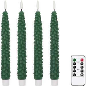 GenSwin Christmas Tree Flameless Taper Candles Flickering with Remote Timer, Real Wax LED Battery Operated Candles Warm 3D Wick Christmas Home Wedding Decor(Green, 0.78 X 9.64 Inch)