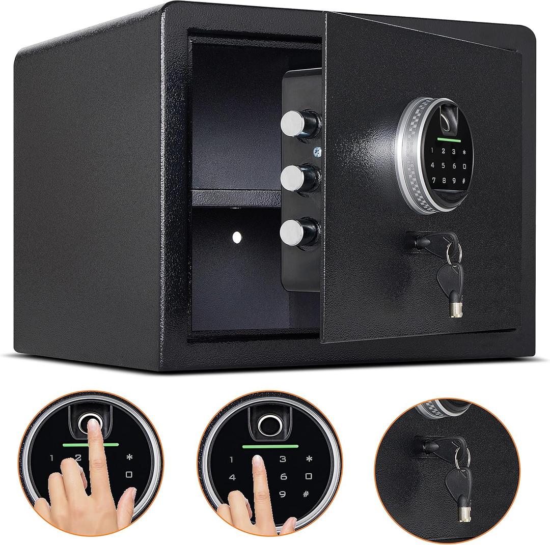 Biometric Digital Security Home Safe, Fingerprint Safes for Home Storage Cash Jewelry and Valuables,1.2 Cubic Feet Gun Use Storage Safe Box.(No fireproof bag, 11.8H X 15W X 11.8D)