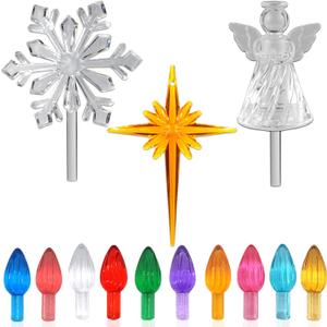 110Pcs in 10 Colors Ceramic Christmas Tree Replacement Bulbs  Plastic Lights Pegs, Included Angel Topper＆Snowflake Top＆Cross Stars.